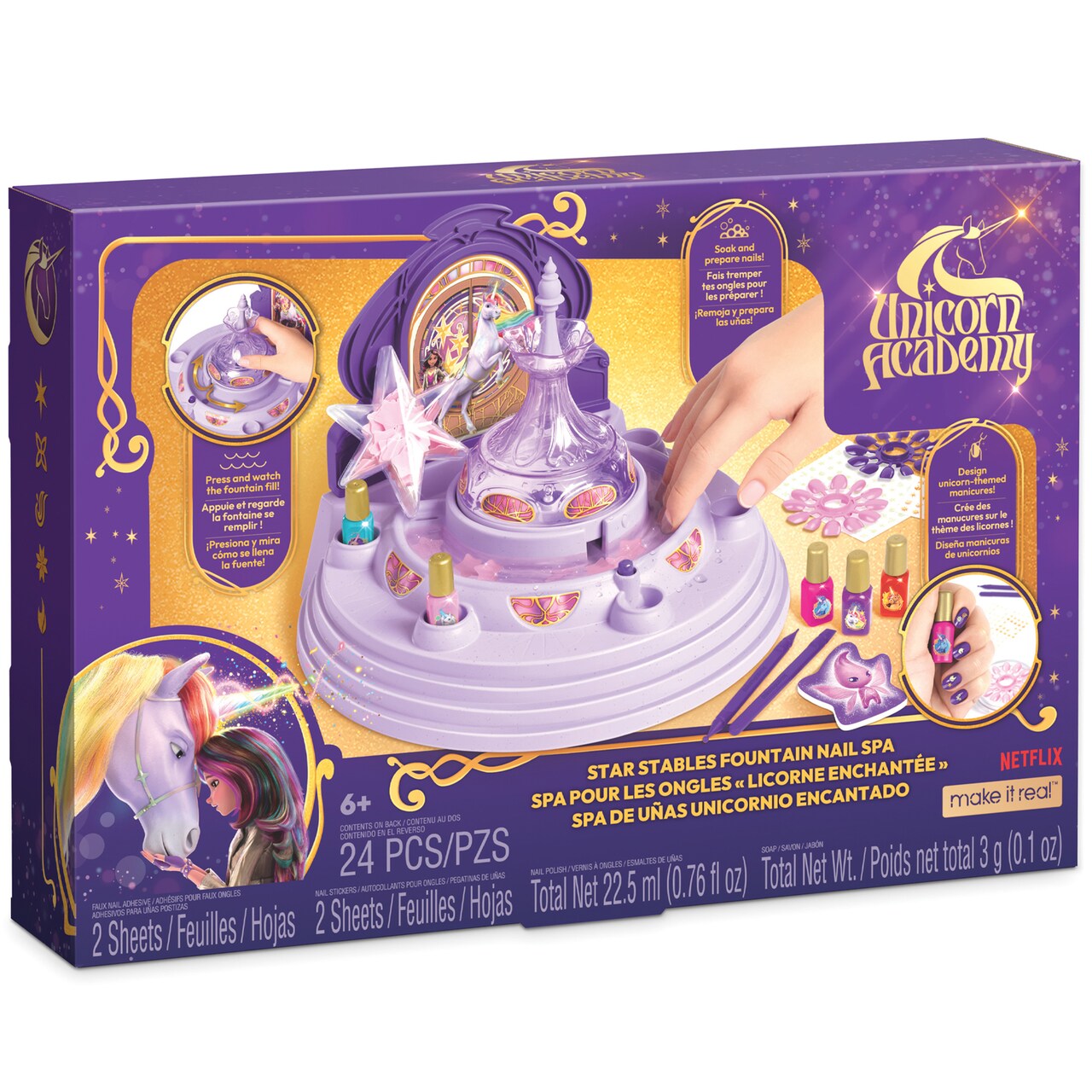 Unicorn Academy: Star Stables Fountain Nail Spa - Design Unicorn Manicures, Bubbling Water Confetti Soak, Polish & Glow Decals, Kids 6+
